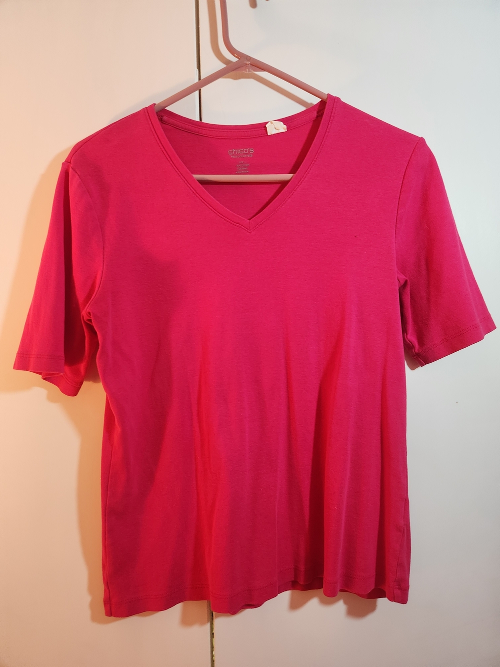 Chico's V-Neck Short Sleeve Top - Hot Pink